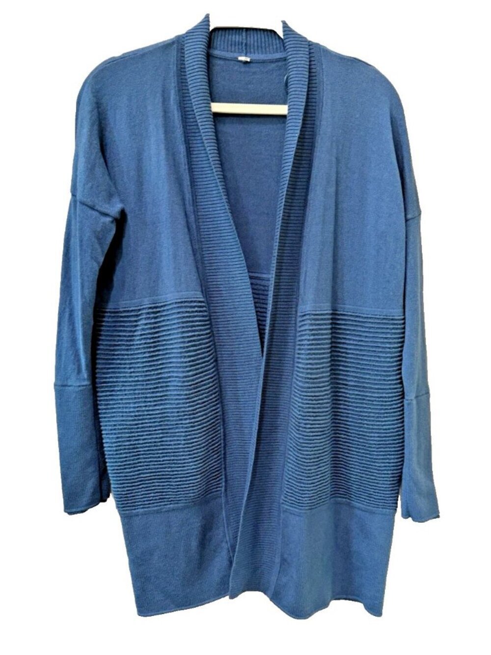 Lululemon Sit In Lotus Wrap II Split Back Cardigan Sweater Merino Wool Blue Sz S